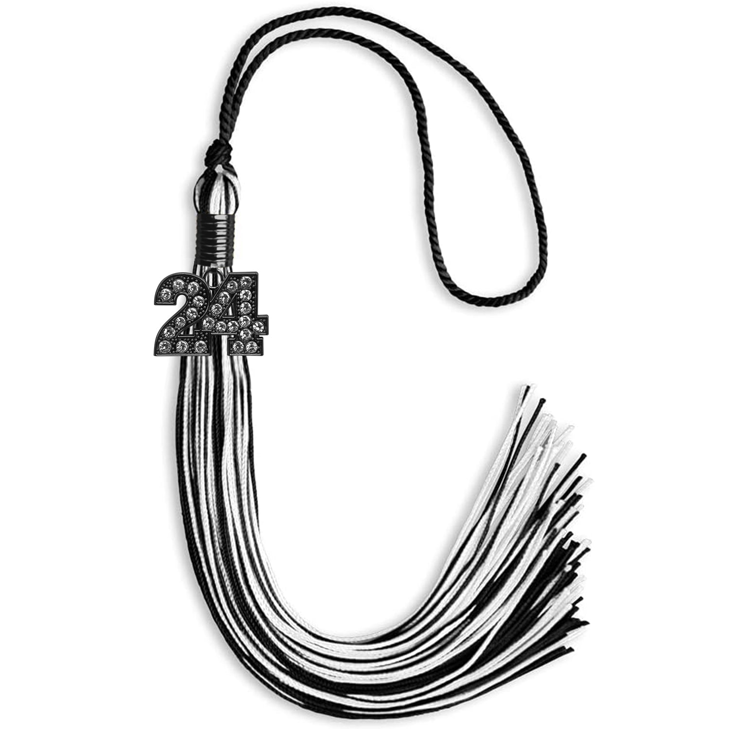 Black/White Mixed Color Graduation Tassel with Black Date Drop - Endea Graduation