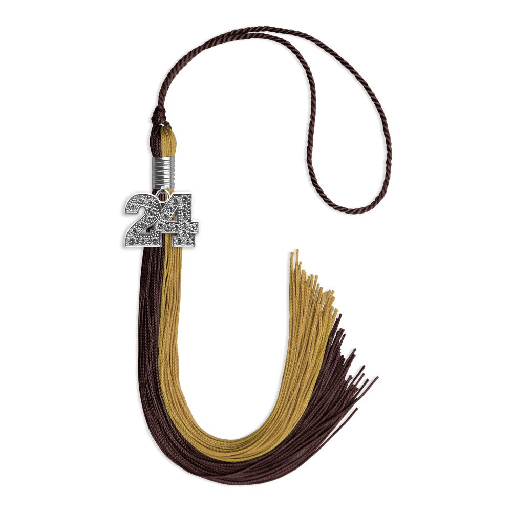 Brown/Antique Gold Graduation Tassel with Silver Date Drop - Endea Graduation