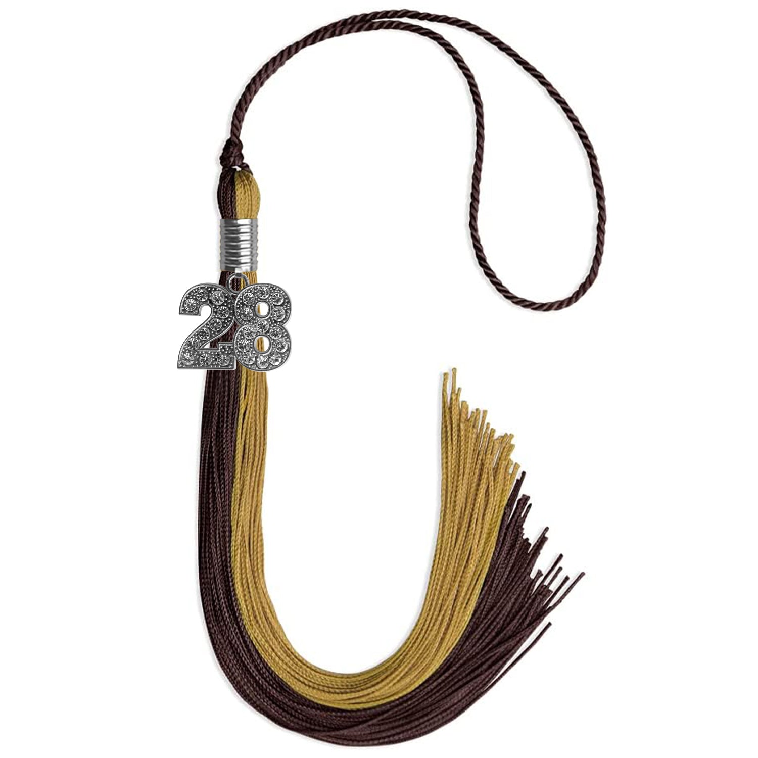 Brown/Antique Gold Graduation Tassel with Silver Date Drop - Endea Graduation