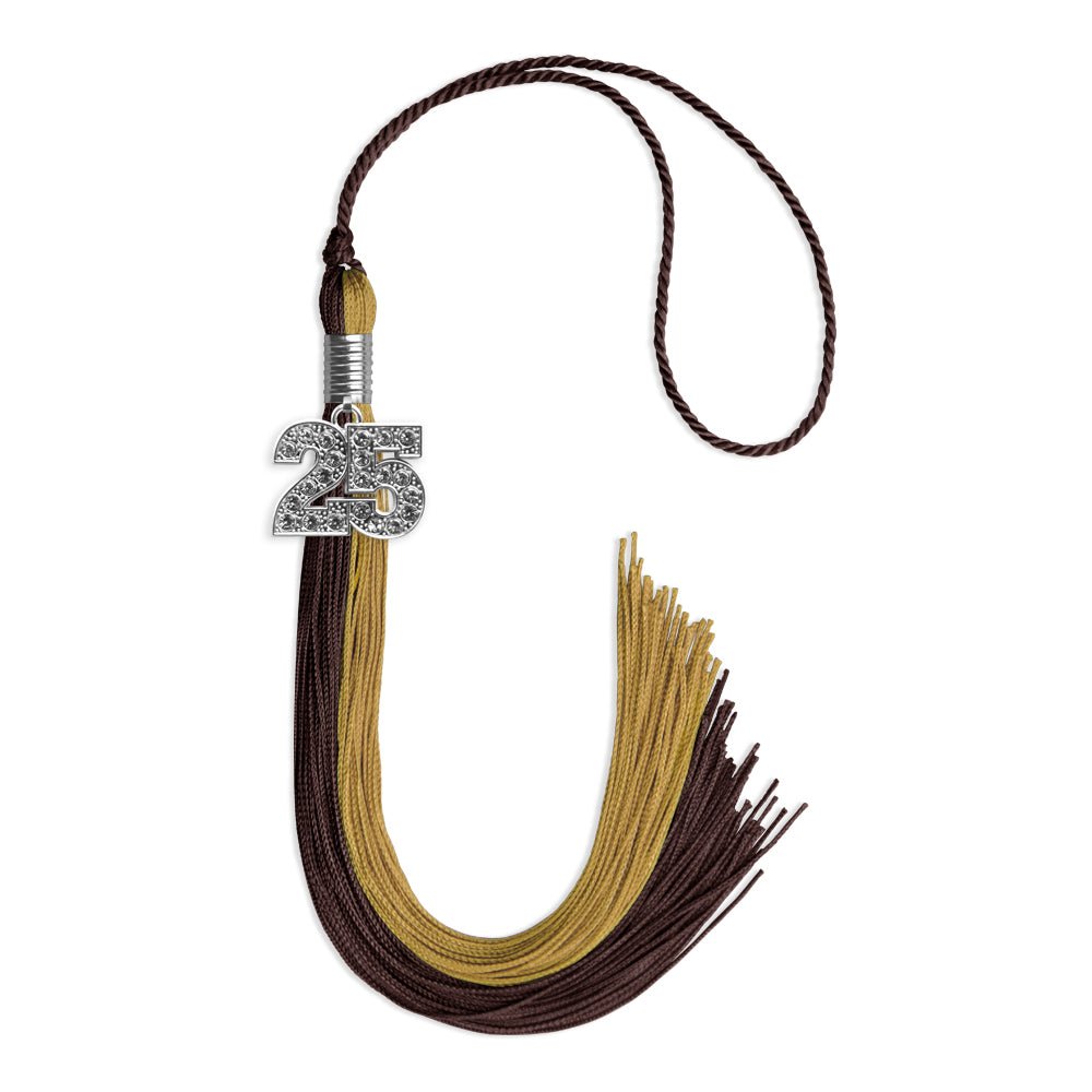 Brown/Antique Gold Graduation Tassel with Silver Date Drop - Endea Graduation