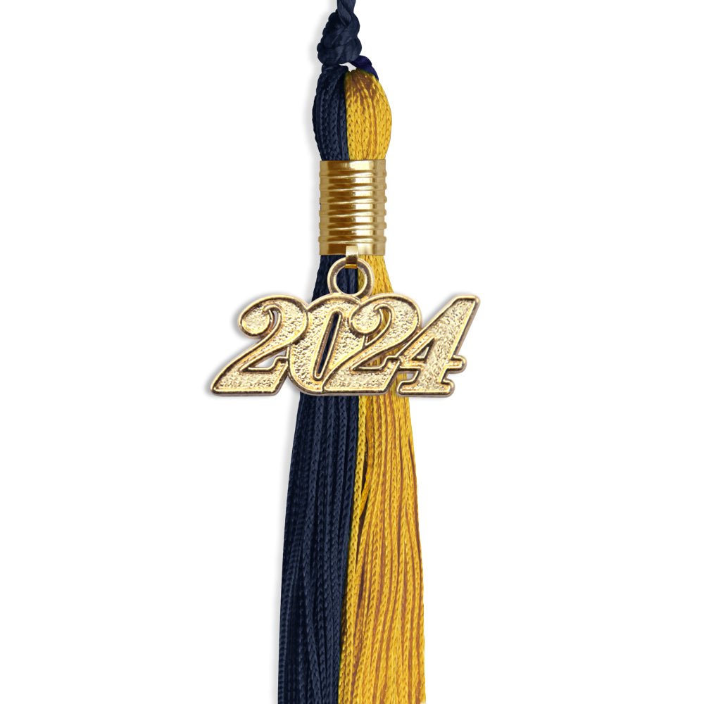 Dark Navy Blue/Bright Gold Graduation Tassel with Gold Date Drop - Endea Graduation
