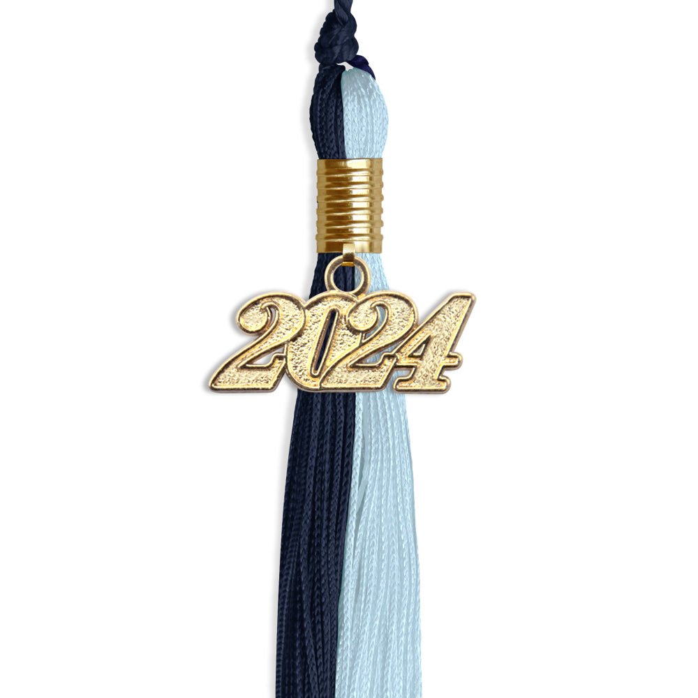 Dark Navy Blue/Light Blue Graduation Tassel with Gold Date Drop - Endea Graduation