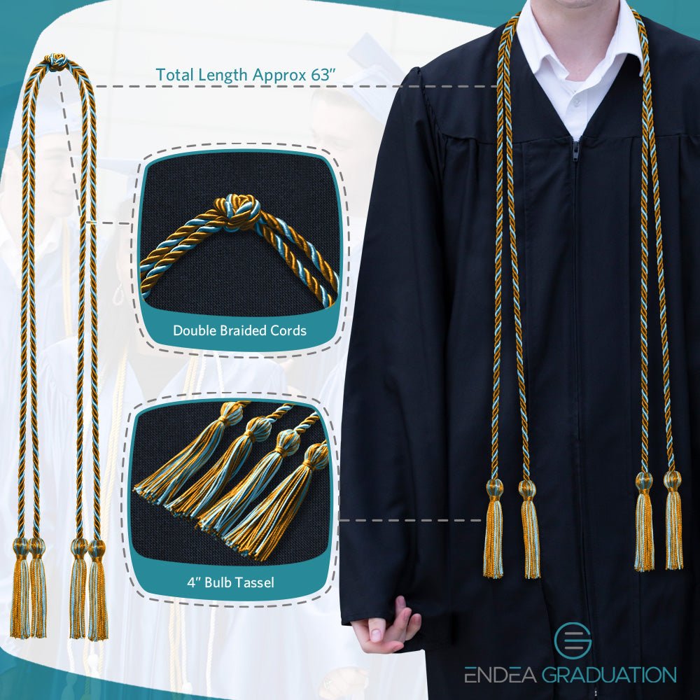 Double Graduation Honor Cord Gold/Light Blue - Endea Graduation