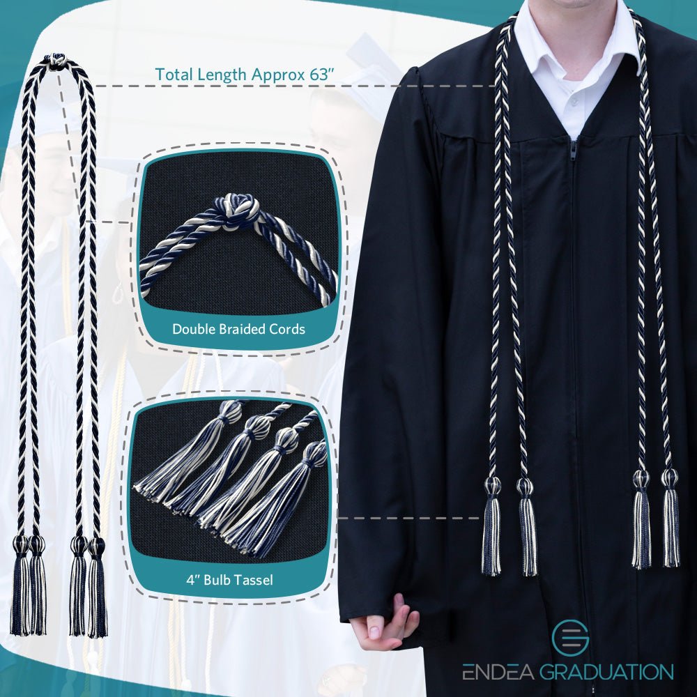 Double Graduation Honor Cord Navy Blue/White - Endea Graduation