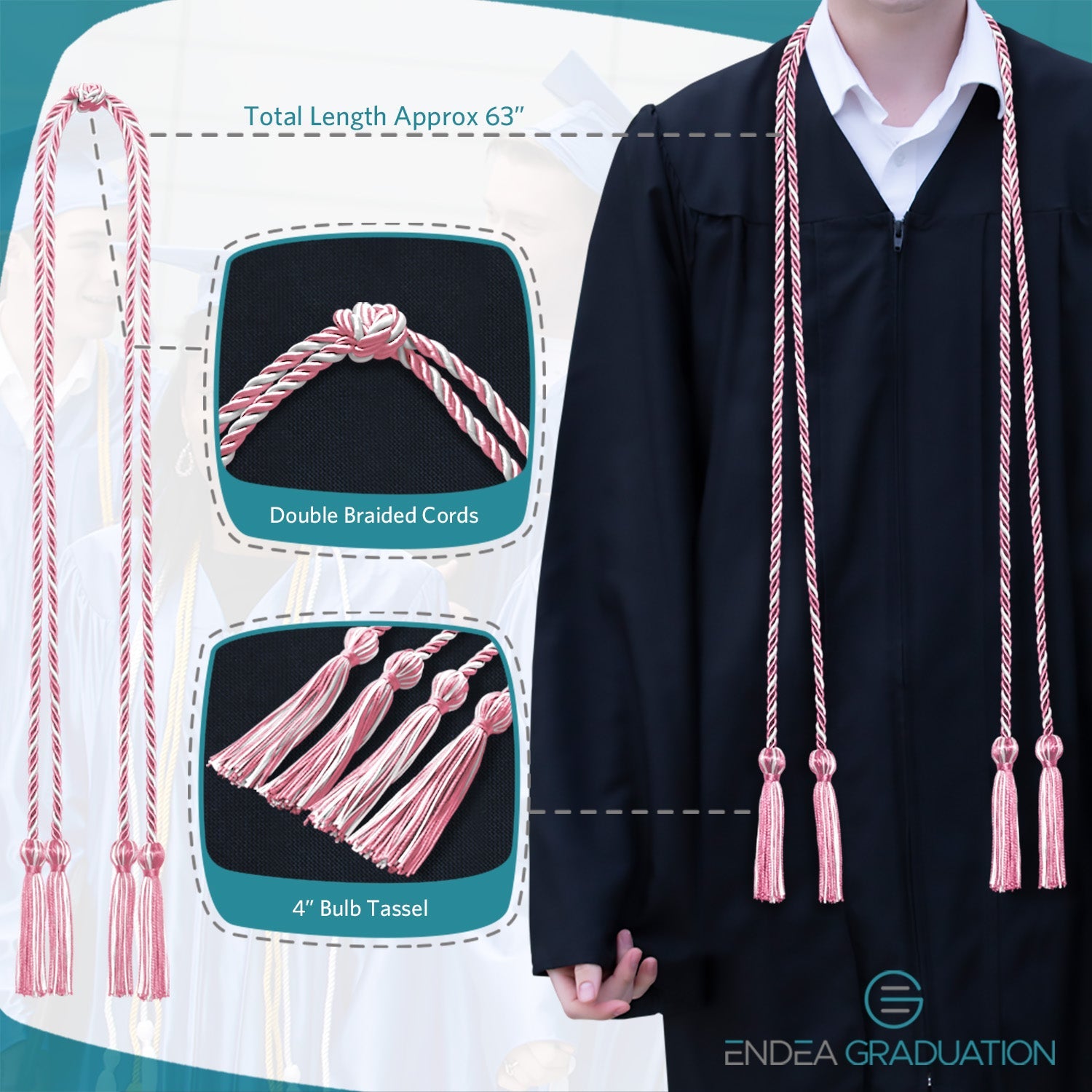 Double Graduation Honor Cord Pink/White - Endea Graduation