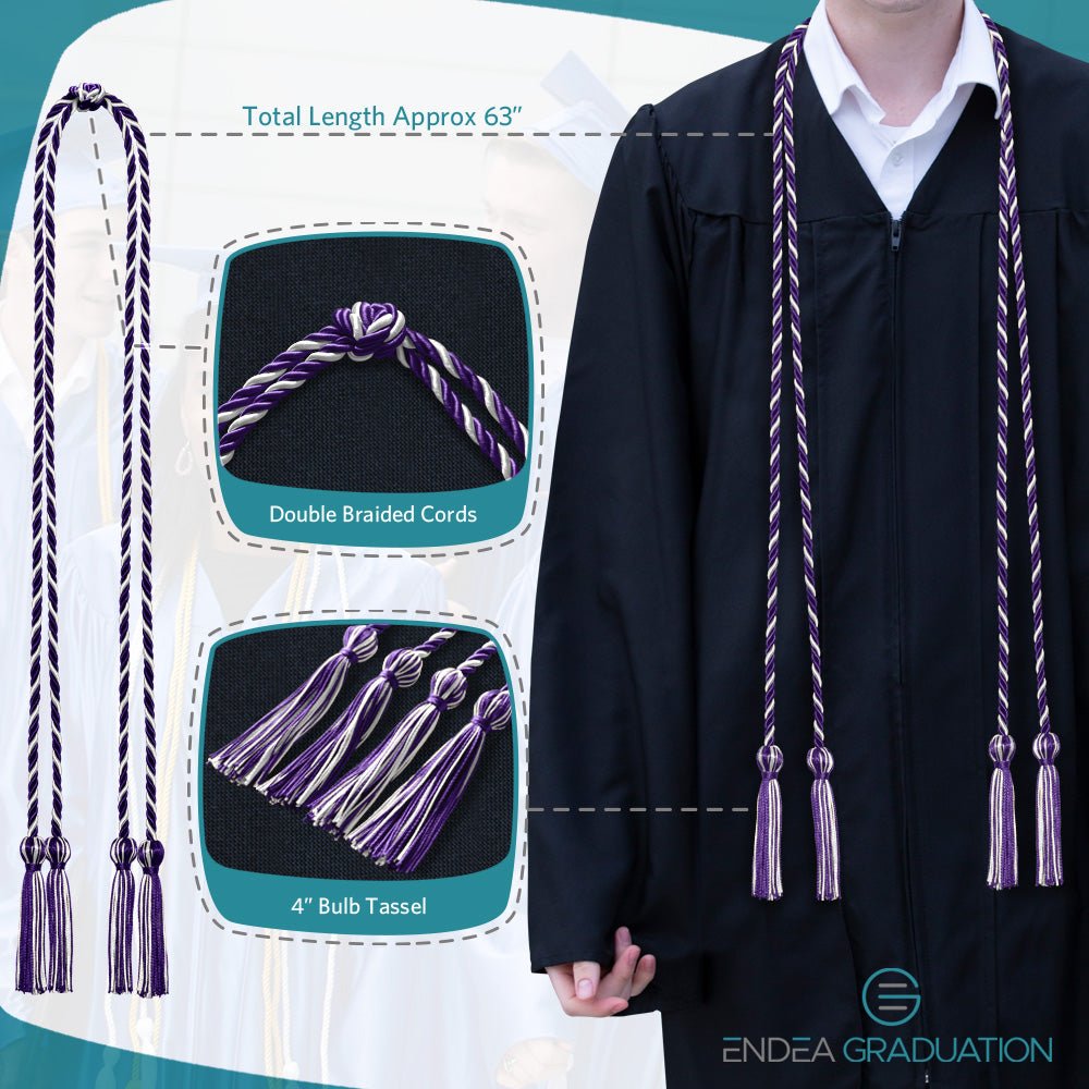 Double Graduation Honor Cord Purple/White - Endea Graduation