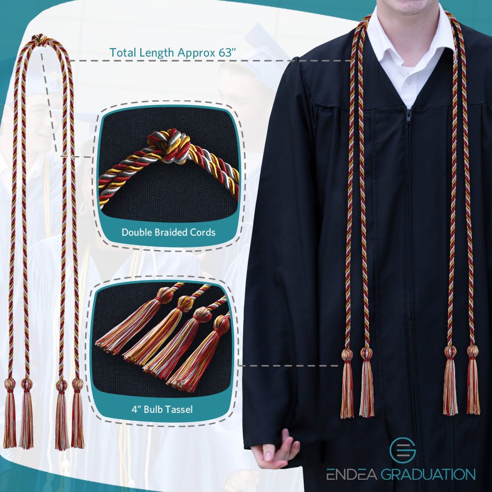 Double Graduation Honor Cord Red/Gold/White - Endea Graduation