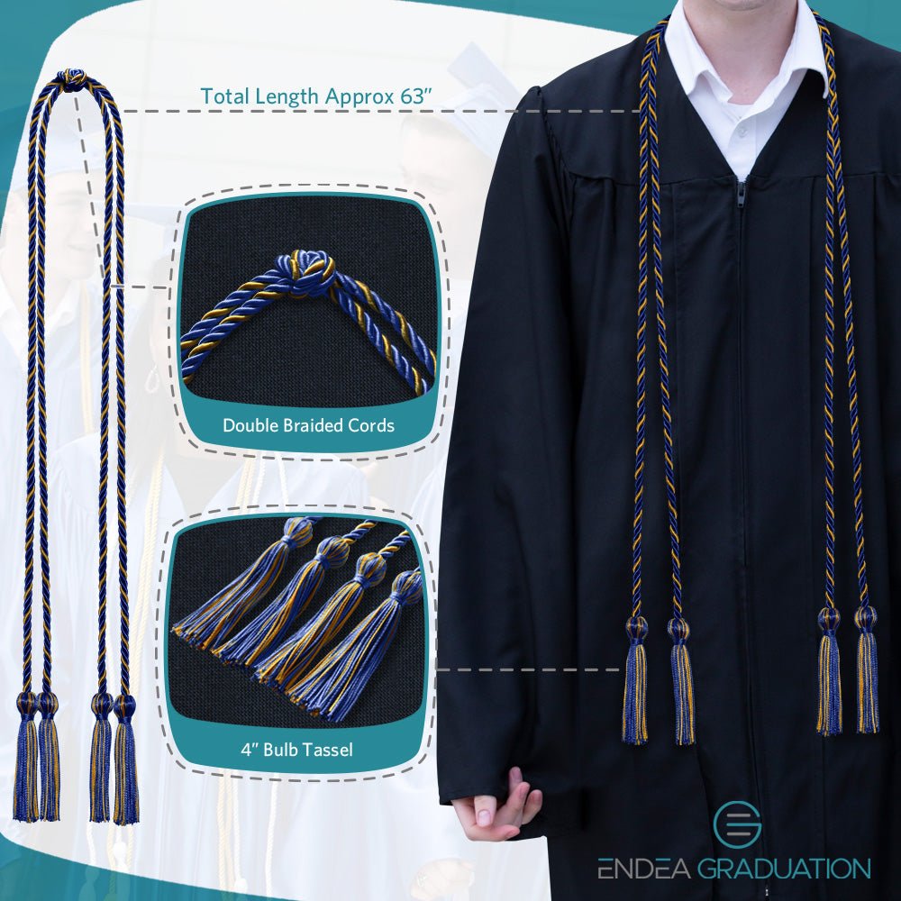Double Graduation Honor Cord Royal Blue/Gold - Endea Graduation