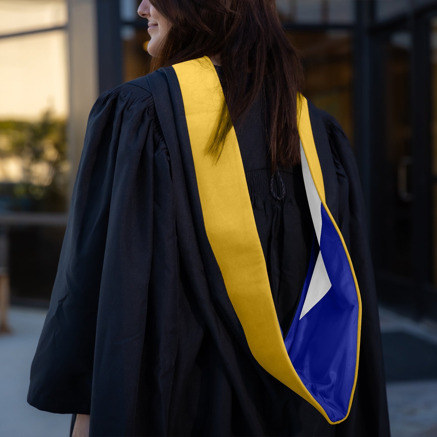 Masters Hood For Science, Mathematics, Political Science - Gold/Royal Blue/White - Endea Graduation