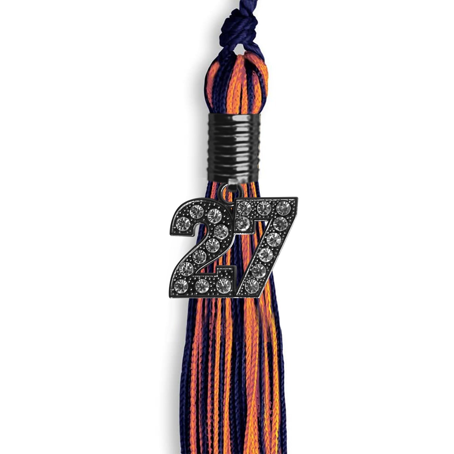 Navy Blue/Orange Mixed Color Graduation Tassel with Black Date Drop - Endea Graduation