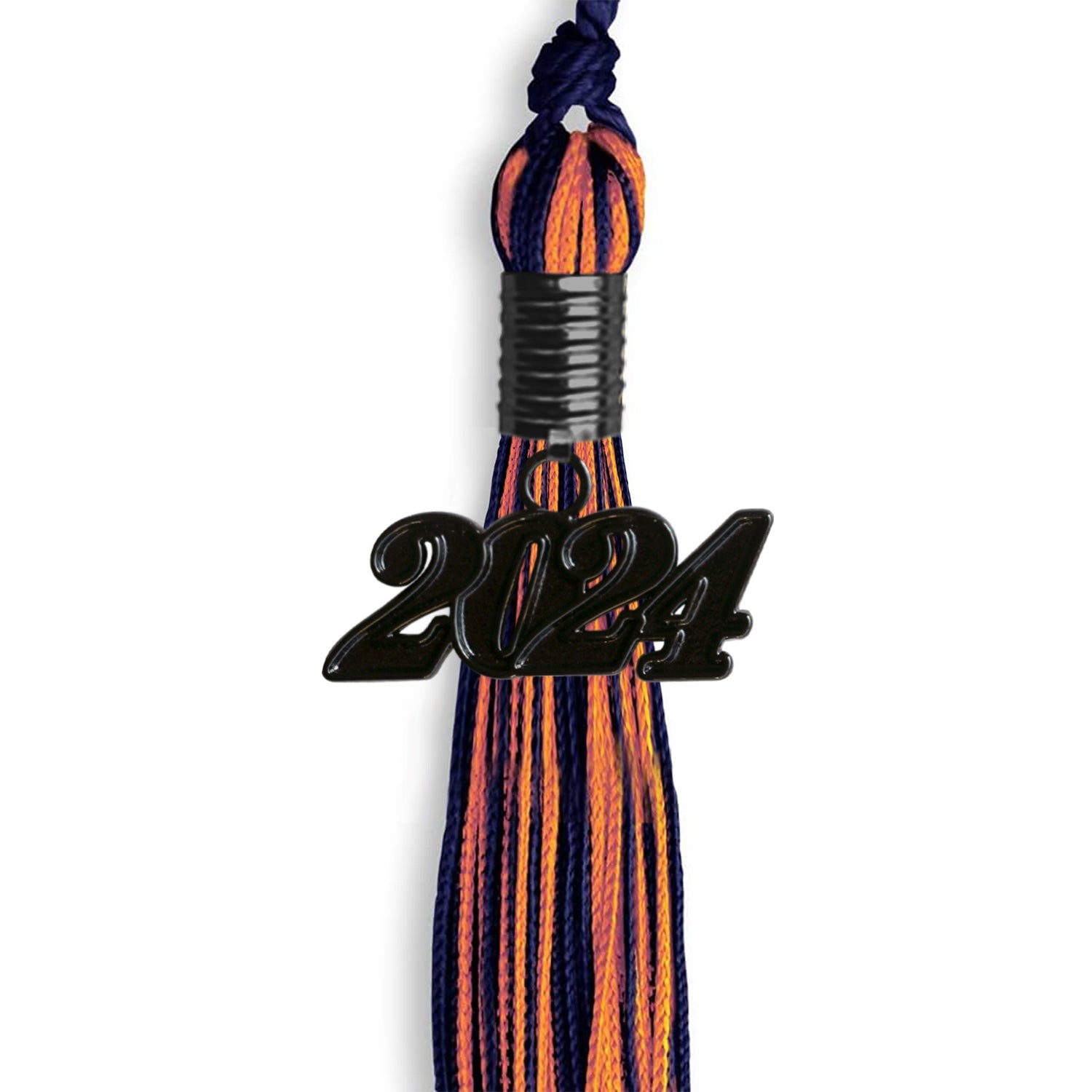 Navy Blue/Orange Mixed Color Graduation Tassel with Black Date Drop - Endea Graduation