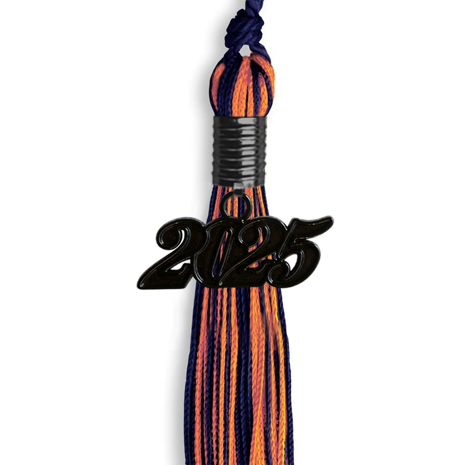 Navy Blue/Orange Mixed Color Graduation Tassel with Black Date Drop - Endea Graduation