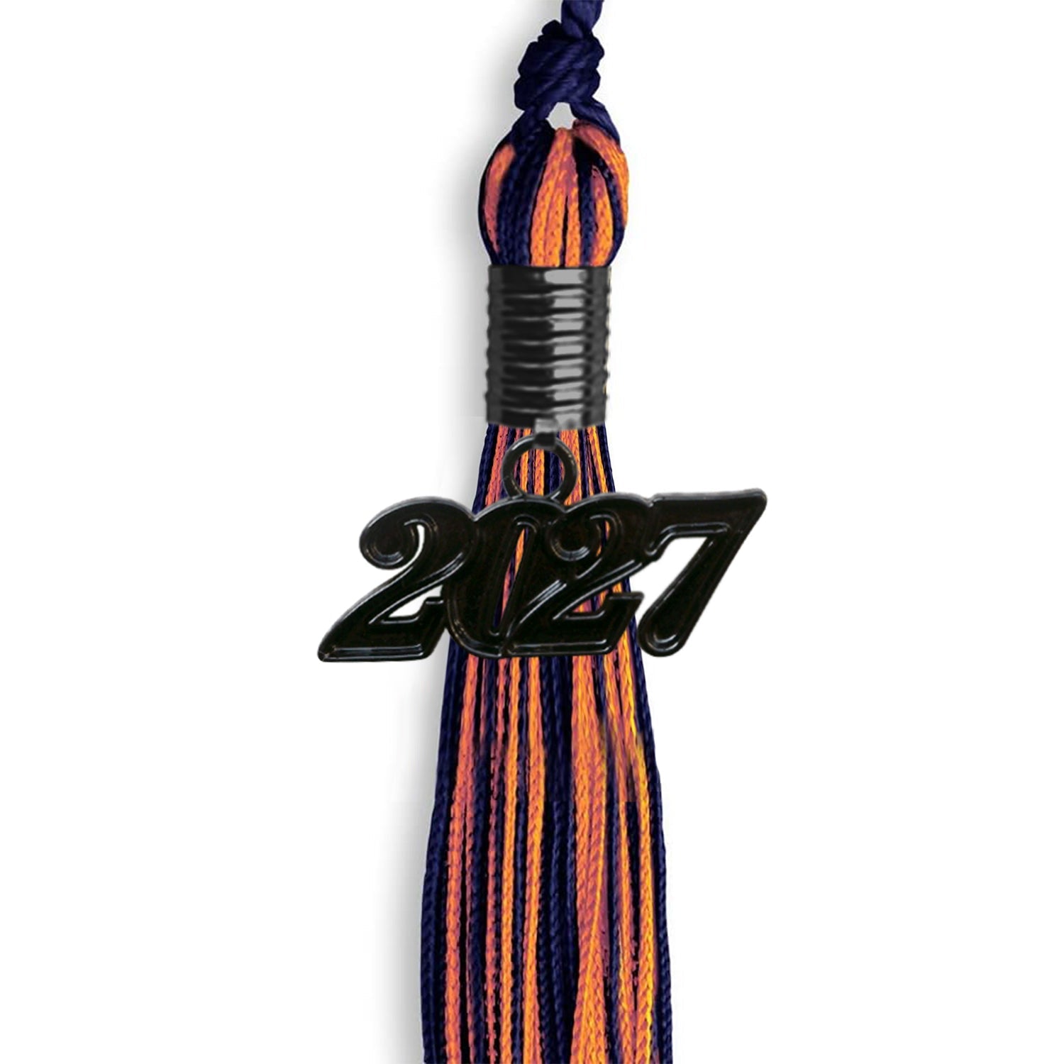 Navy Blue/Orange Mixed Color Graduation Tassel with Black Date Drop - Endea Graduation