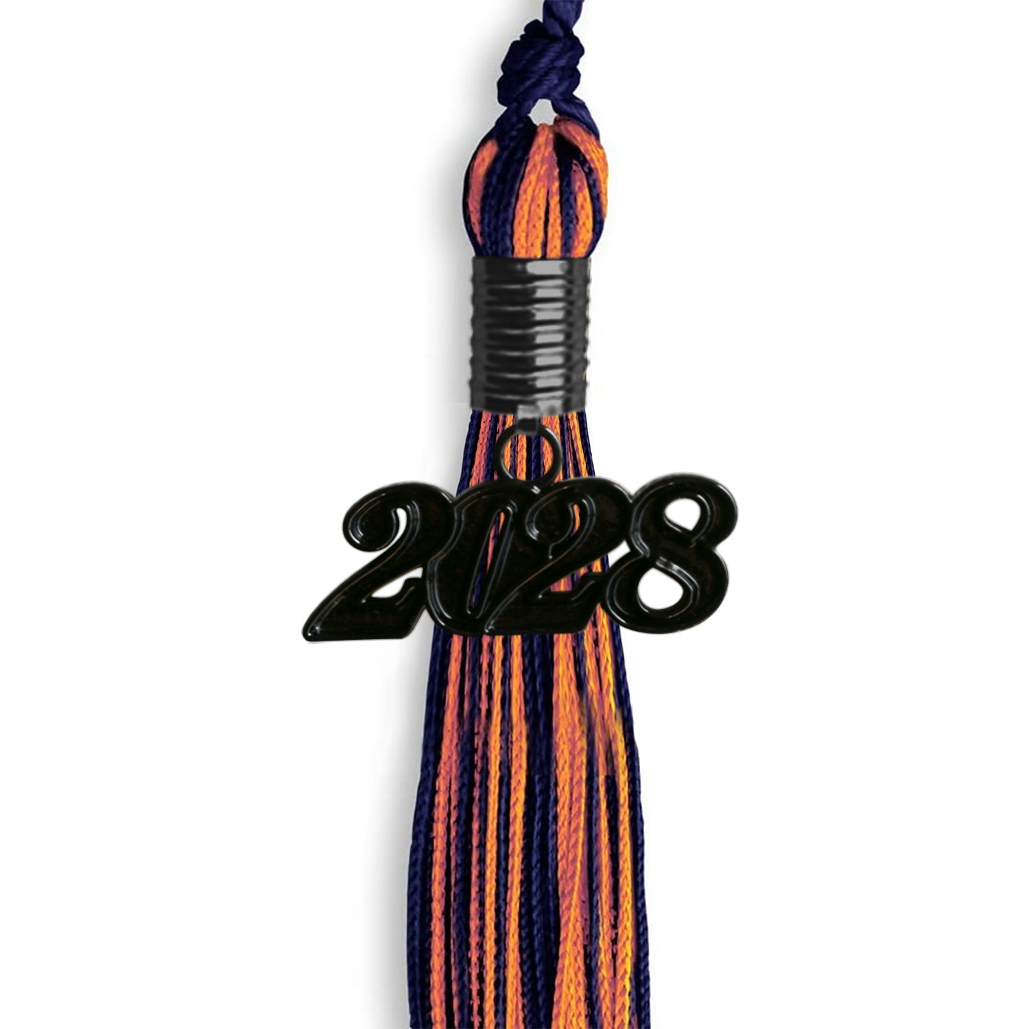 Navy Blue/Orange Mixed Color Graduation Tassel with Black Date Drop - Endea Graduation