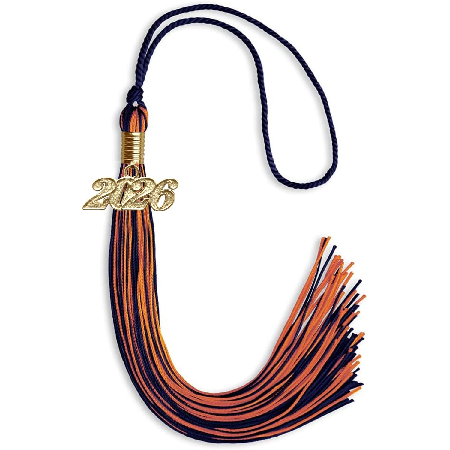 Navy Blue/Orange Mixed Color Graduation Tassel with Gold Date Drop - Endea Graduation