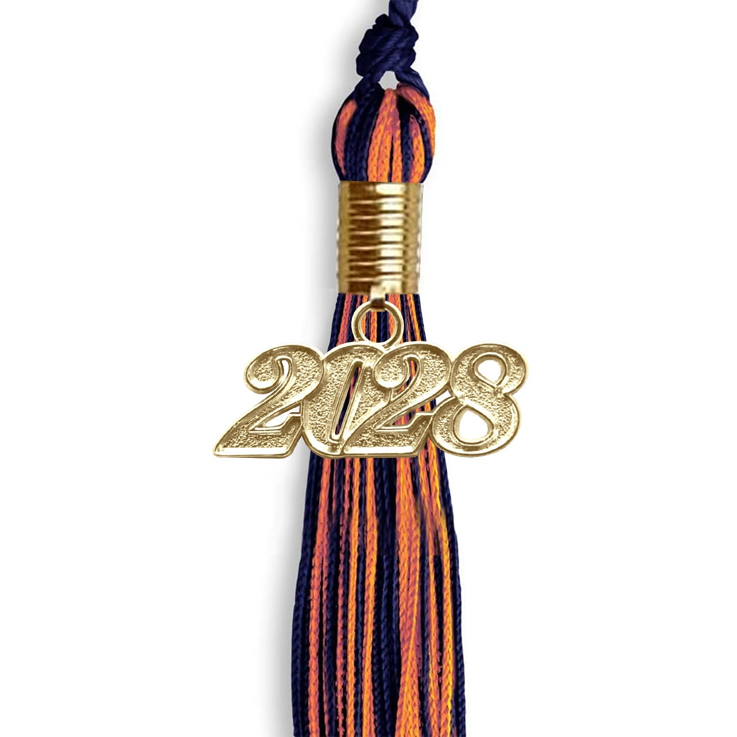 Navy Blue/Orange Mixed Color Graduation Tassel with Gold Date Drop - Endea Graduation