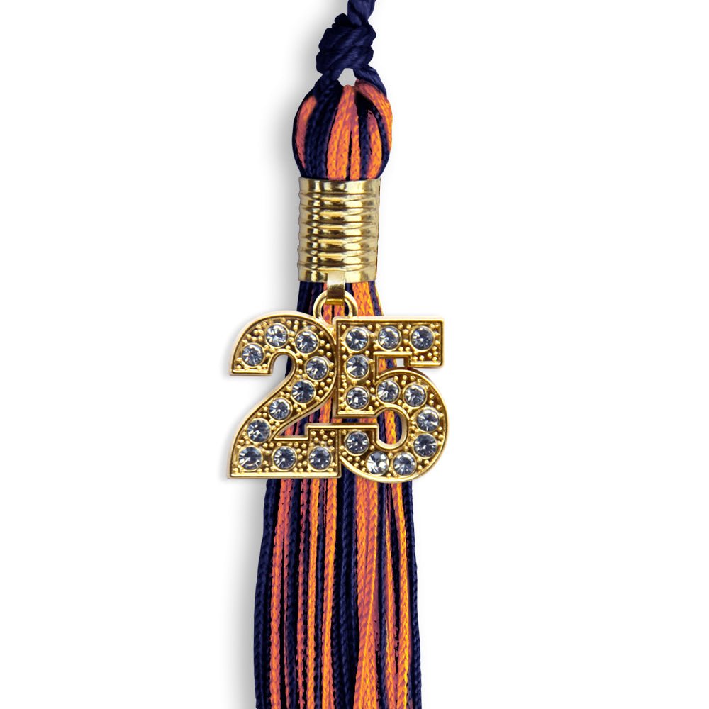Navy Blue/Orange Mixed Color Graduation Tassel with Gold Date Drop - Endea Graduation