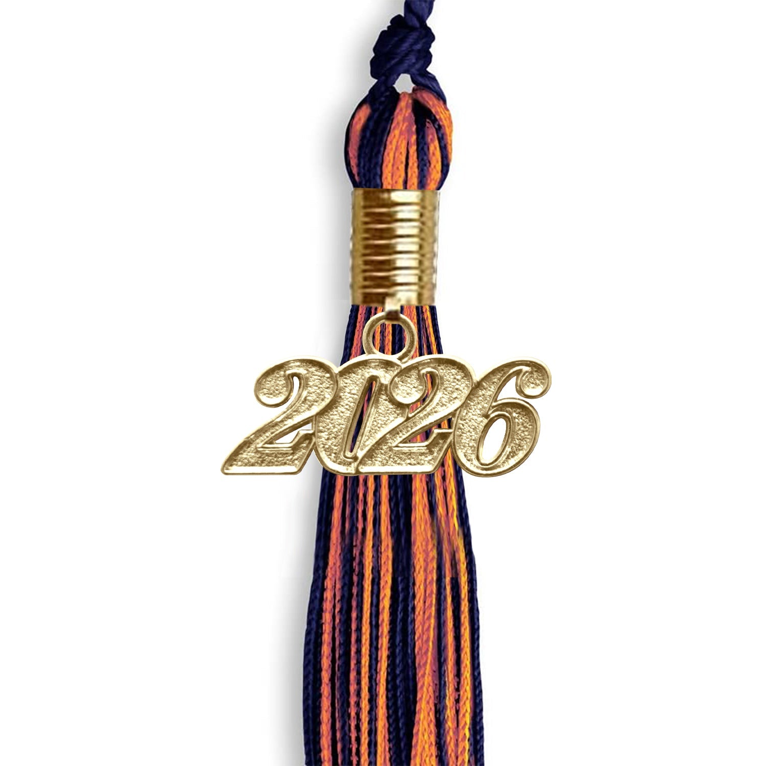 Navy Blue/Orange Mixed Color Graduation Tassel with Gold Date Drop - Endea Graduation