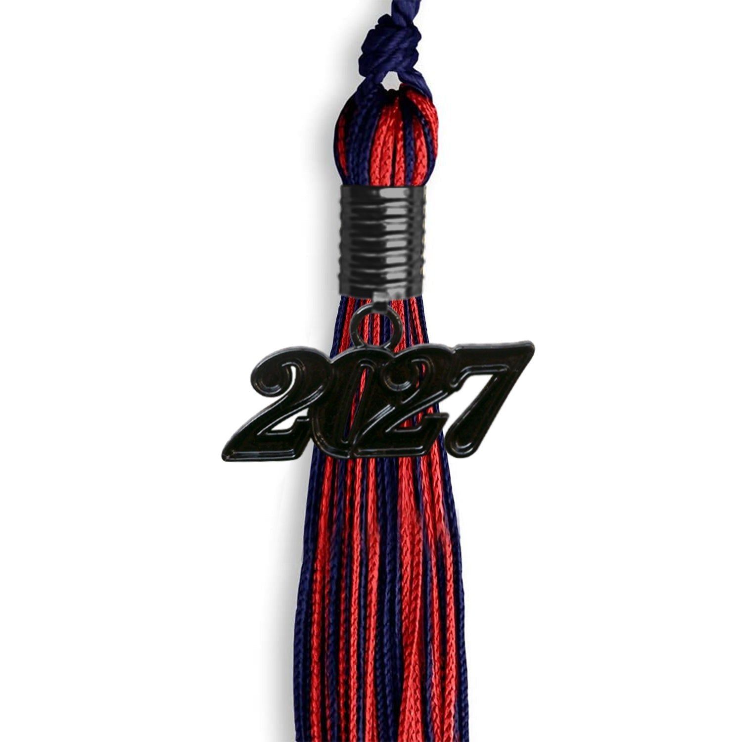 Navy Blue/Red Mixed Color Graduation Tassel with Black Date Drop - Endea Graduation
