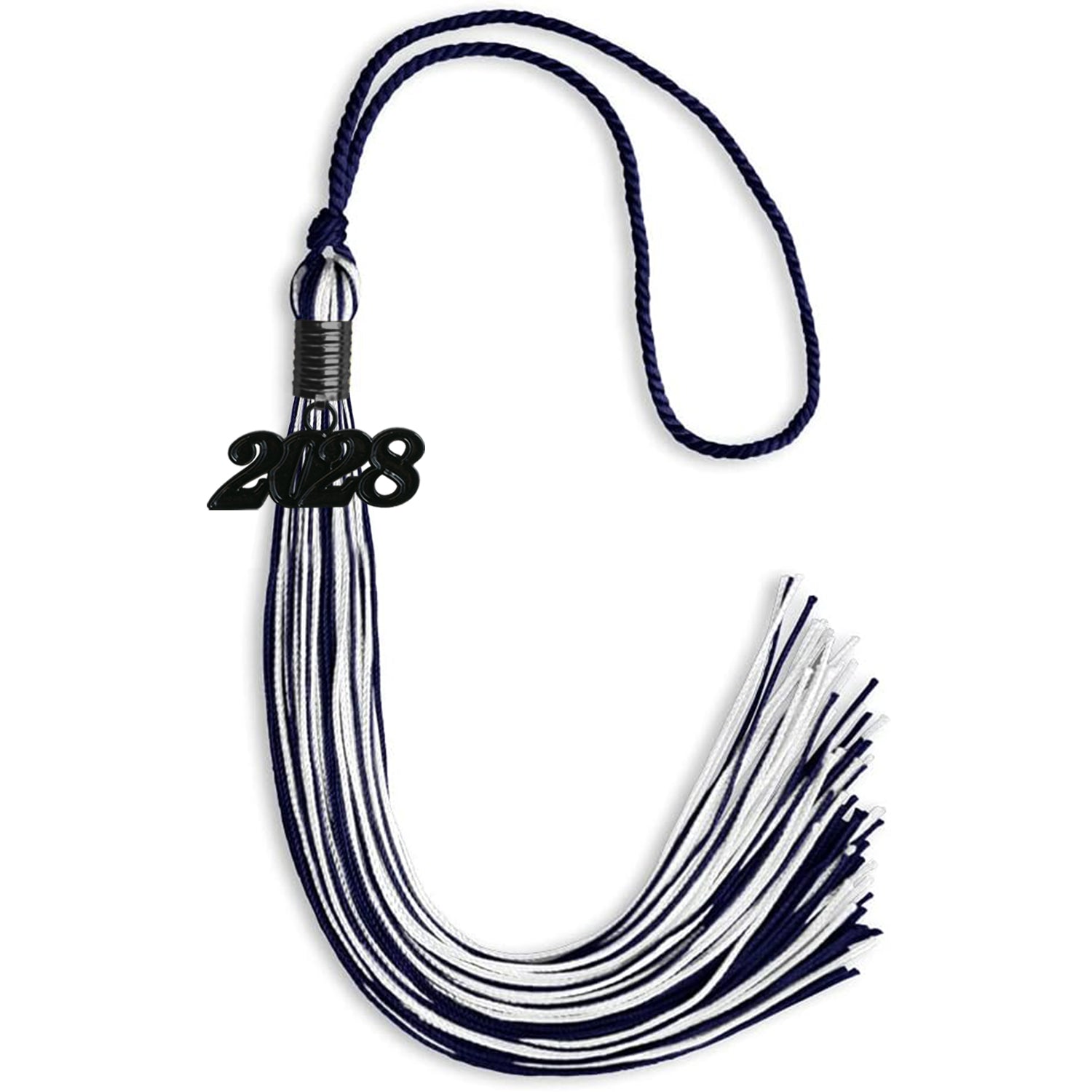 Navy Blue/White Mixed Color Graduation Tassel with Black Date Drop - Endea Graduation
