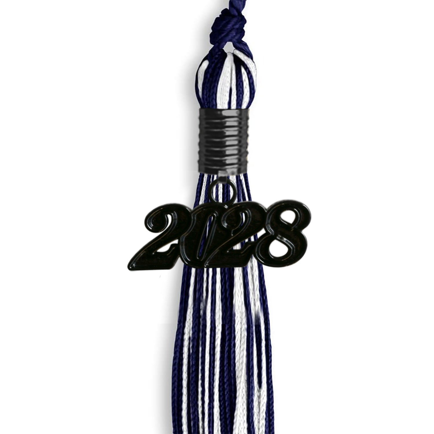 Navy Blue/White Mixed Color Graduation Tassel with Black Date Drop - Endea Graduation