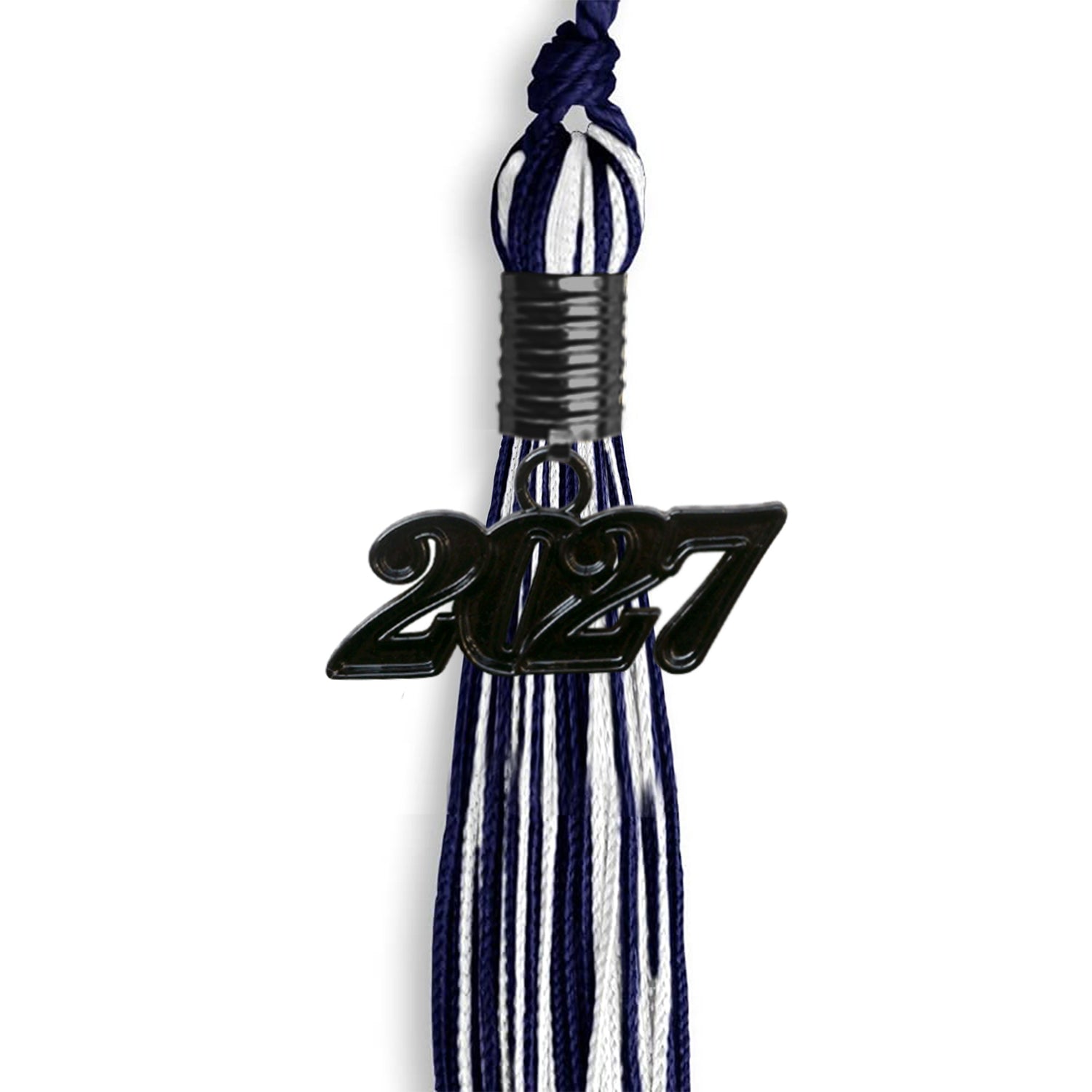 Navy Blue/White Mixed Color Graduation Tassel with Black Date Drop - Endea Graduation