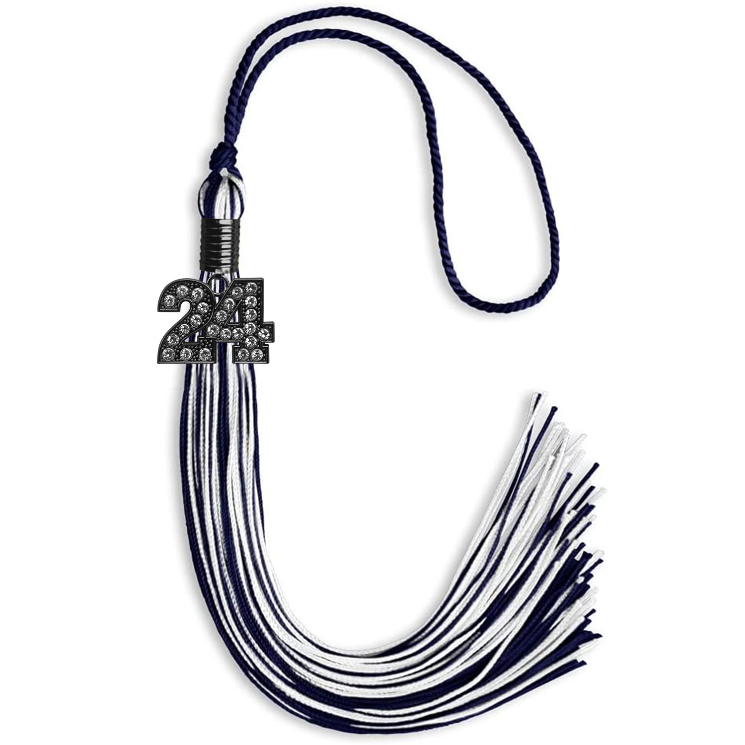 Navy Blue/White Mixed Color Graduation Tassel with Black Date Drop - Endea Graduation