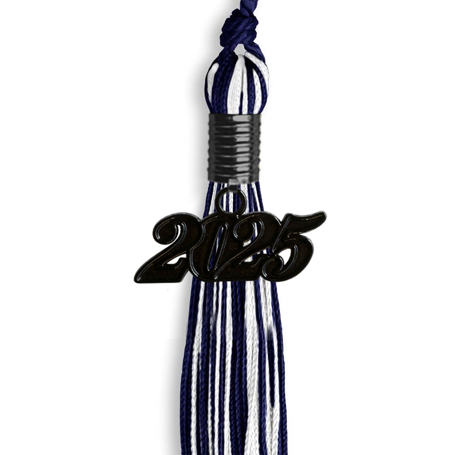 Navy Blue/White Mixed Color Graduation Tassel with Black Date Drop - Endea Graduation