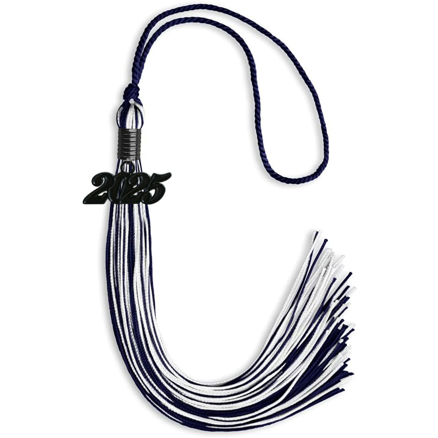Navy Blue/White Mixed Color Graduation Tassel with Black Date Drop - Endea Graduation