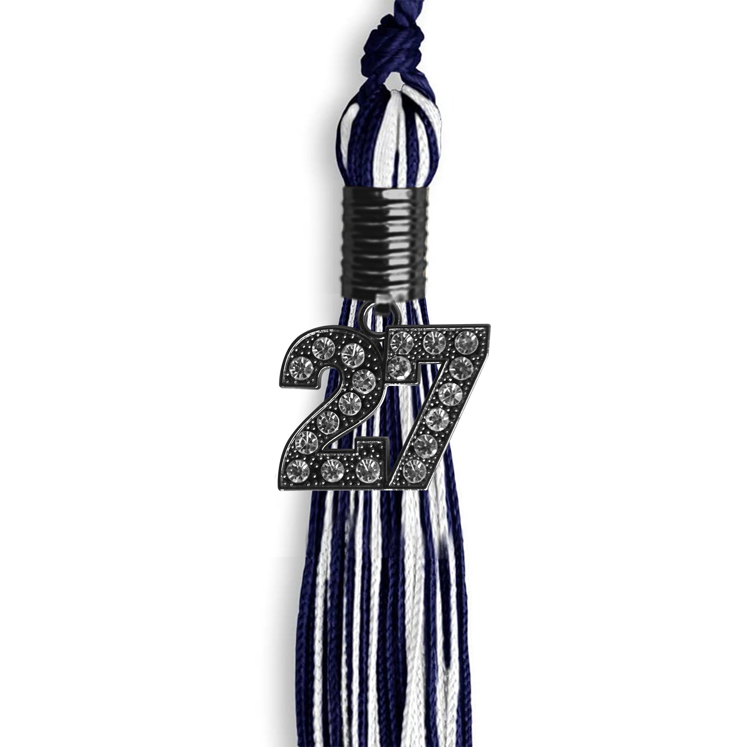 Navy Blue/White Mixed Color Graduation Tassel with Black Date Drop - Endea Graduation