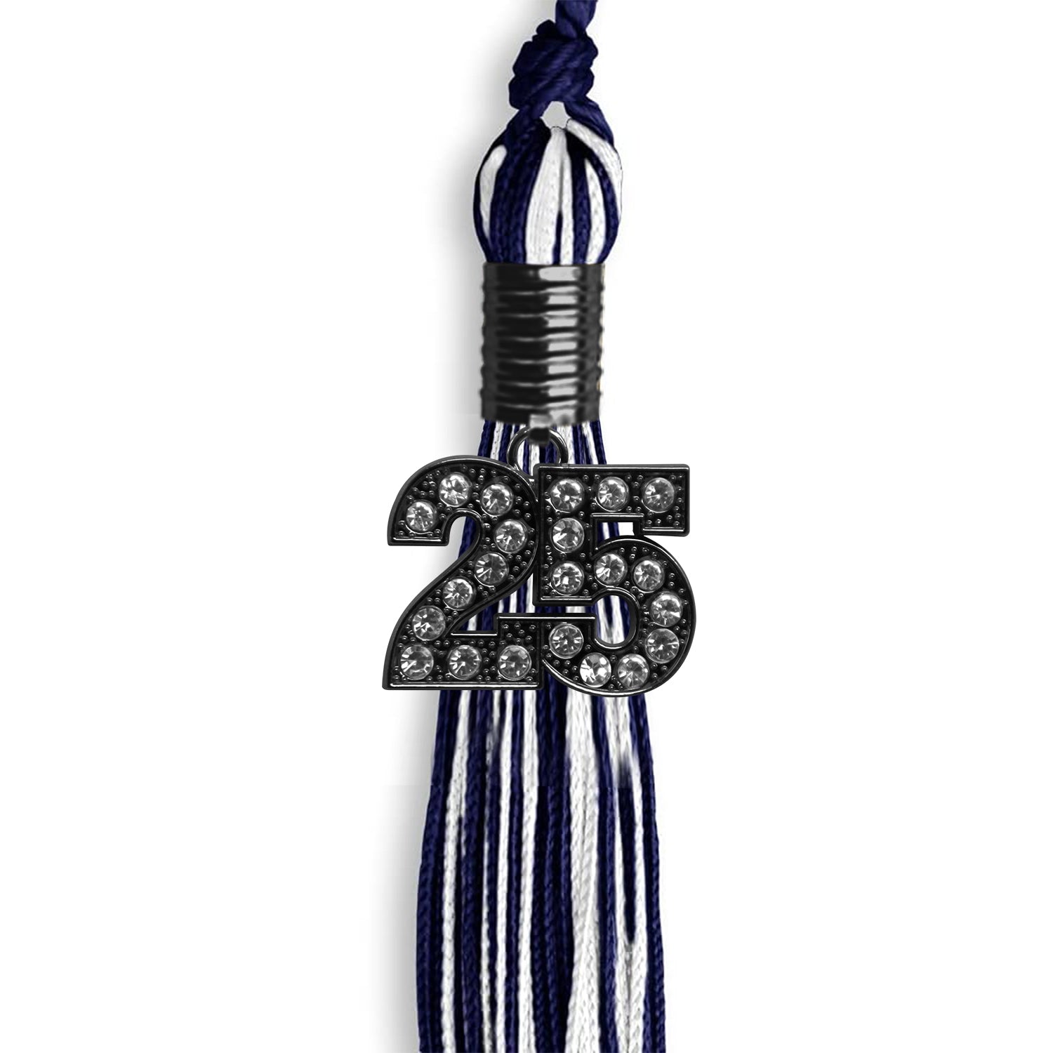Navy Blue/White Mixed Color Graduation Tassel with Black Date Drop - Endea Graduation