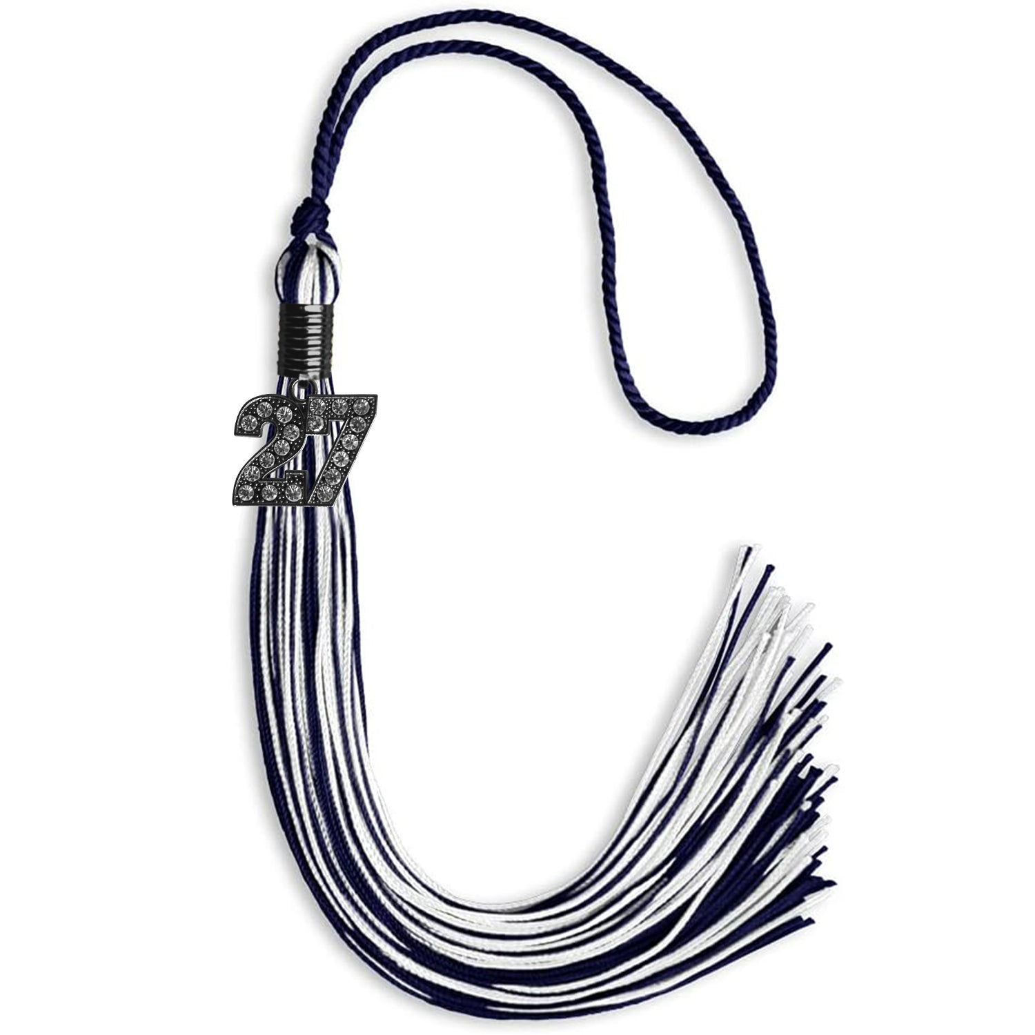 Navy Blue/White Mixed Color Graduation Tassel with Black Date Drop - Endea Graduation
