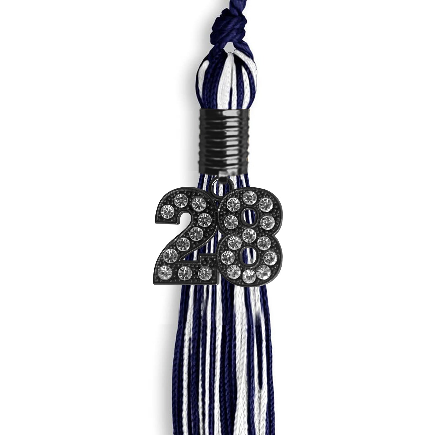 Navy Blue/White Mixed Color Graduation Tassel with Black Date Drop - Endea Graduation