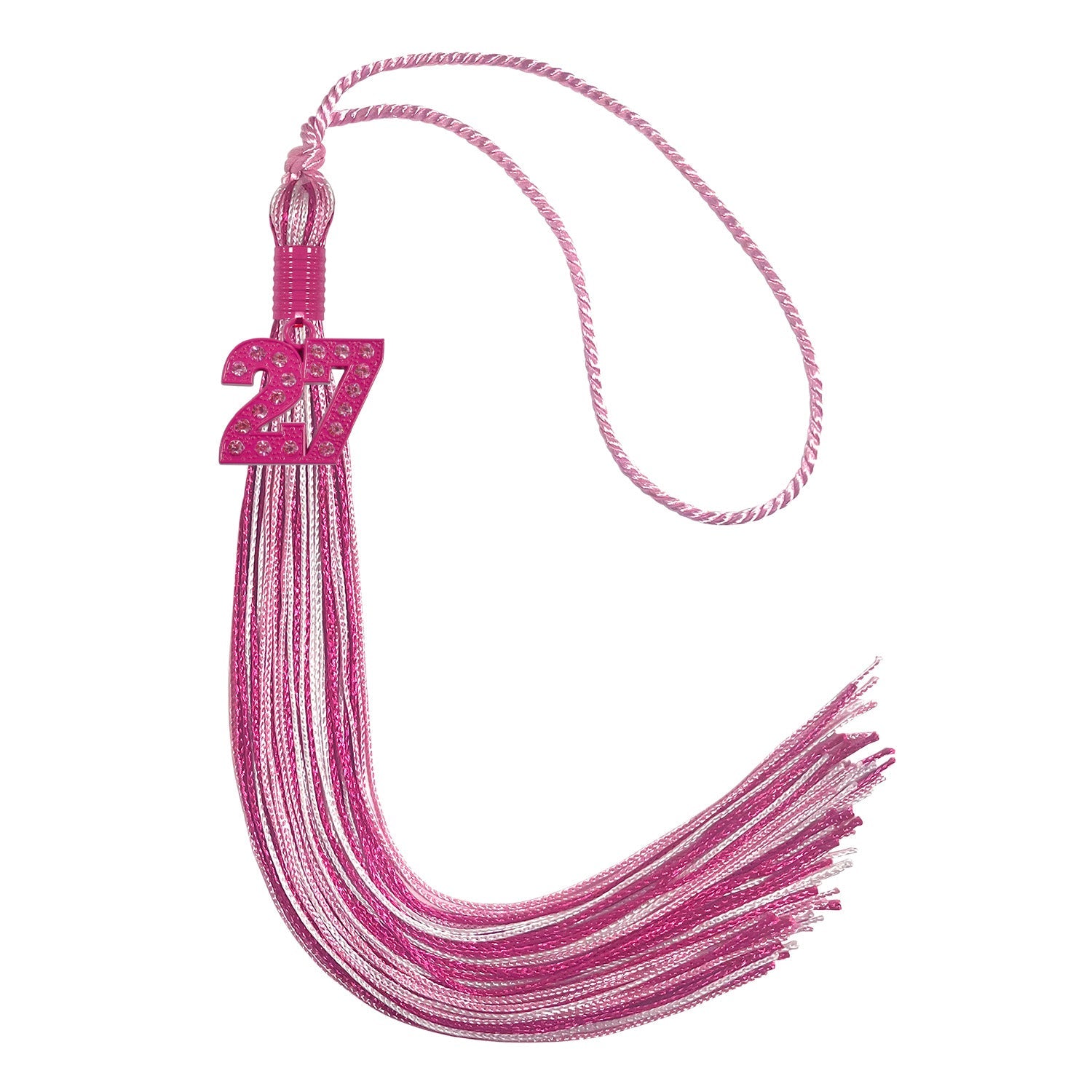 Pink/Hot Pink/White Mixed Color Graduation Tassel with Pink Date Drop - Endea Graduation
