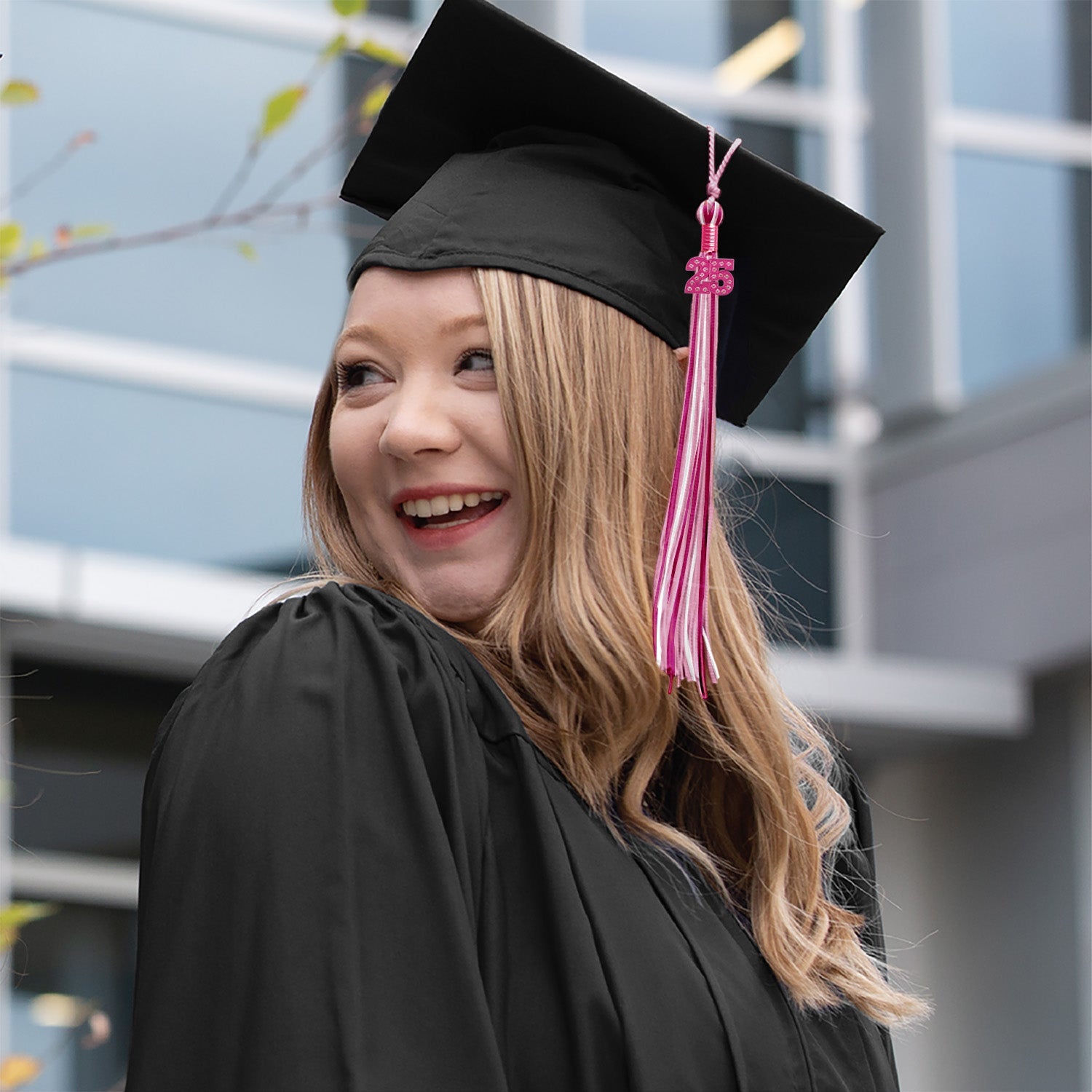 Pink/Hot Pink/White Mixed Color Graduation Tassel with Pink Date Drop - Endea Graduation