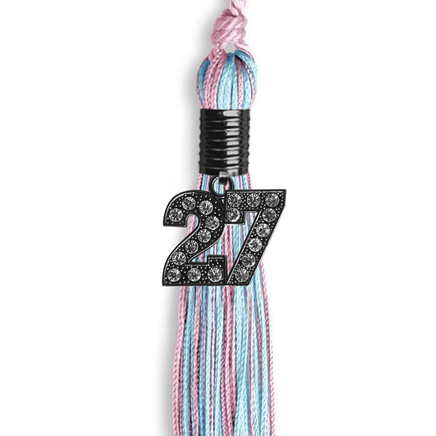 Pink/Light Blue Mixed Color Graduation Tassel with Black Date Drop - Endea Graduation