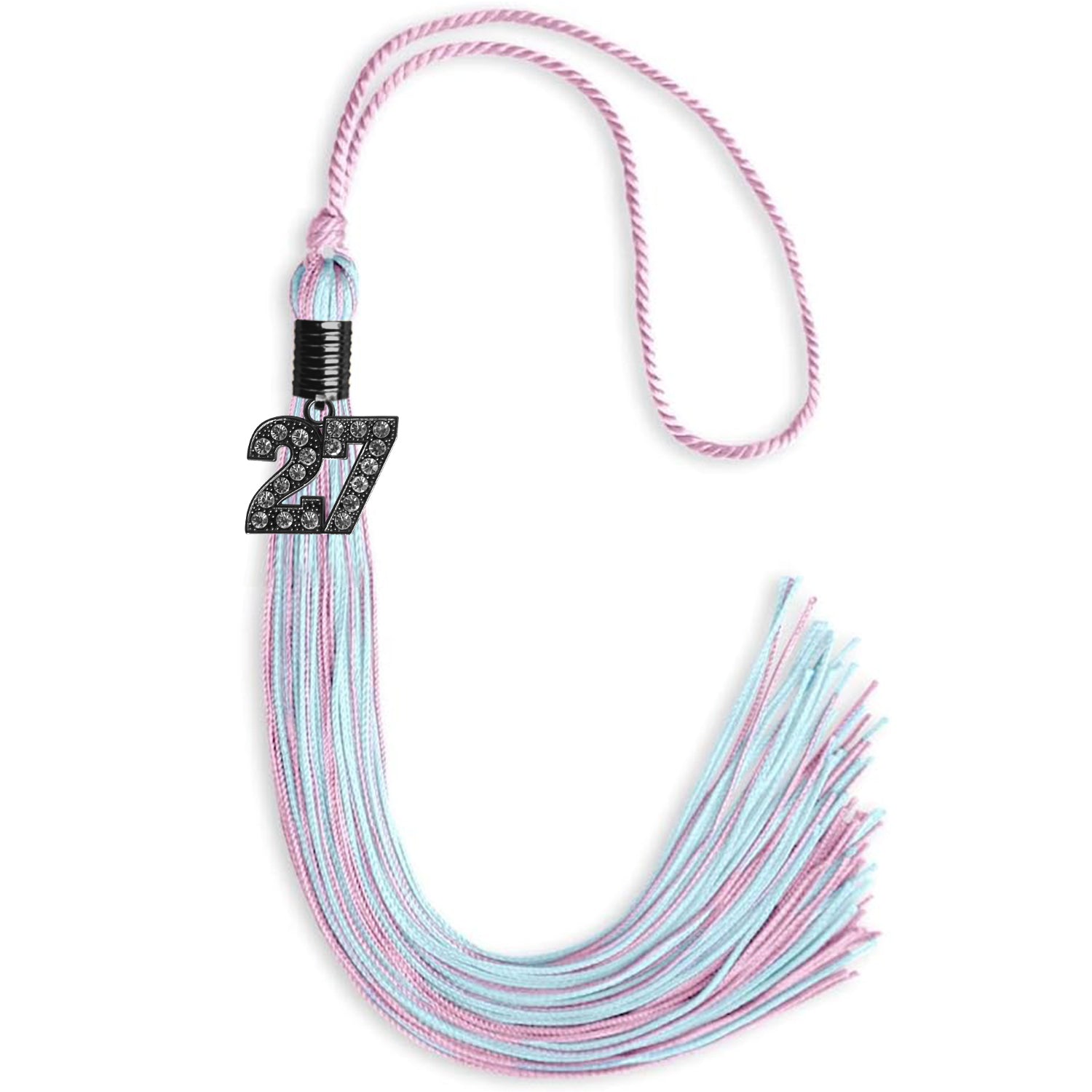 Pink/Light Blue Mixed Color Graduation Tassel with Black Date Drop - Endea Graduation