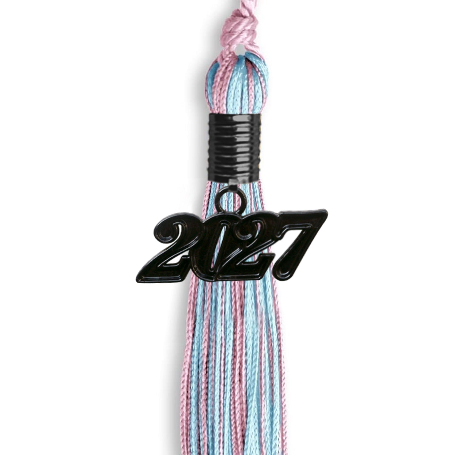 Pink/Light Blue Mixed Color Graduation Tassel with Black Date Drop - Endea Graduation