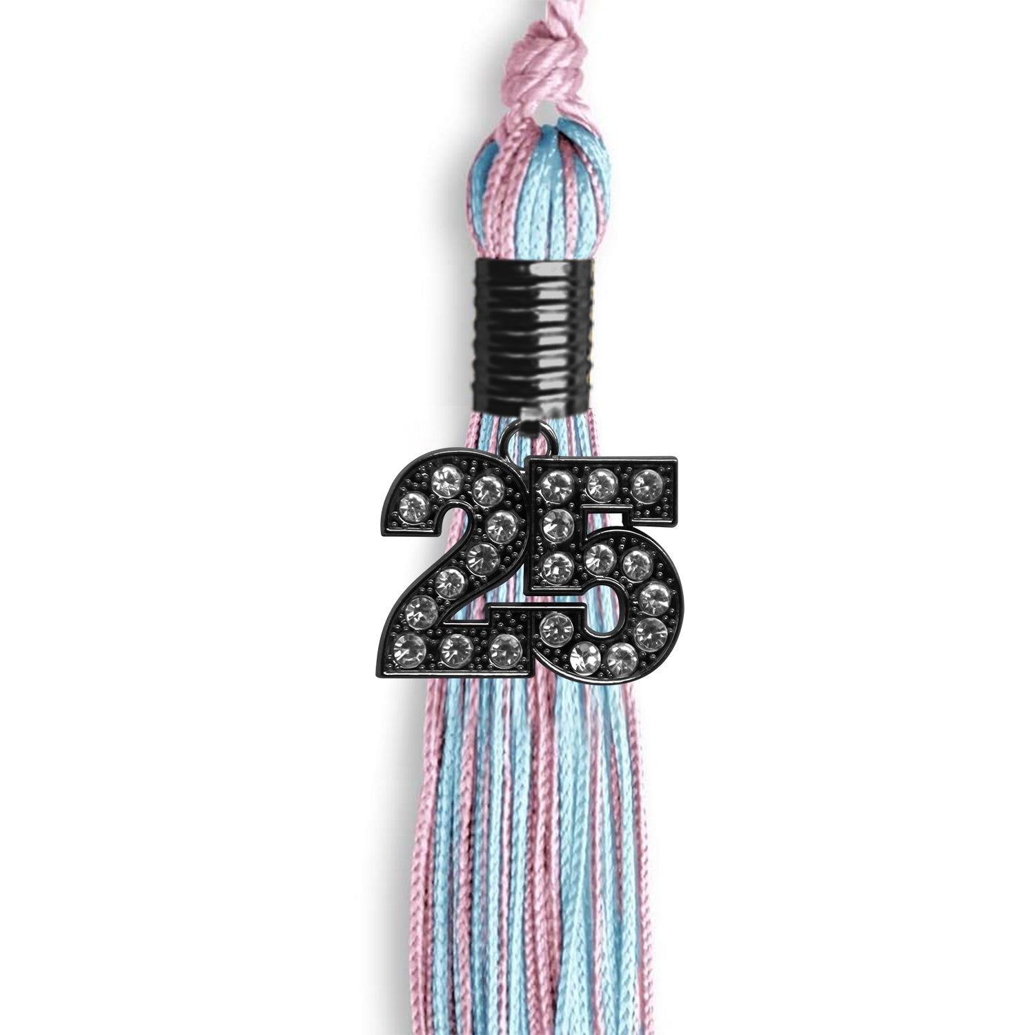 Pink/Light Blue Mixed Color Graduation Tassel with Black Date Drop - Endea Graduation