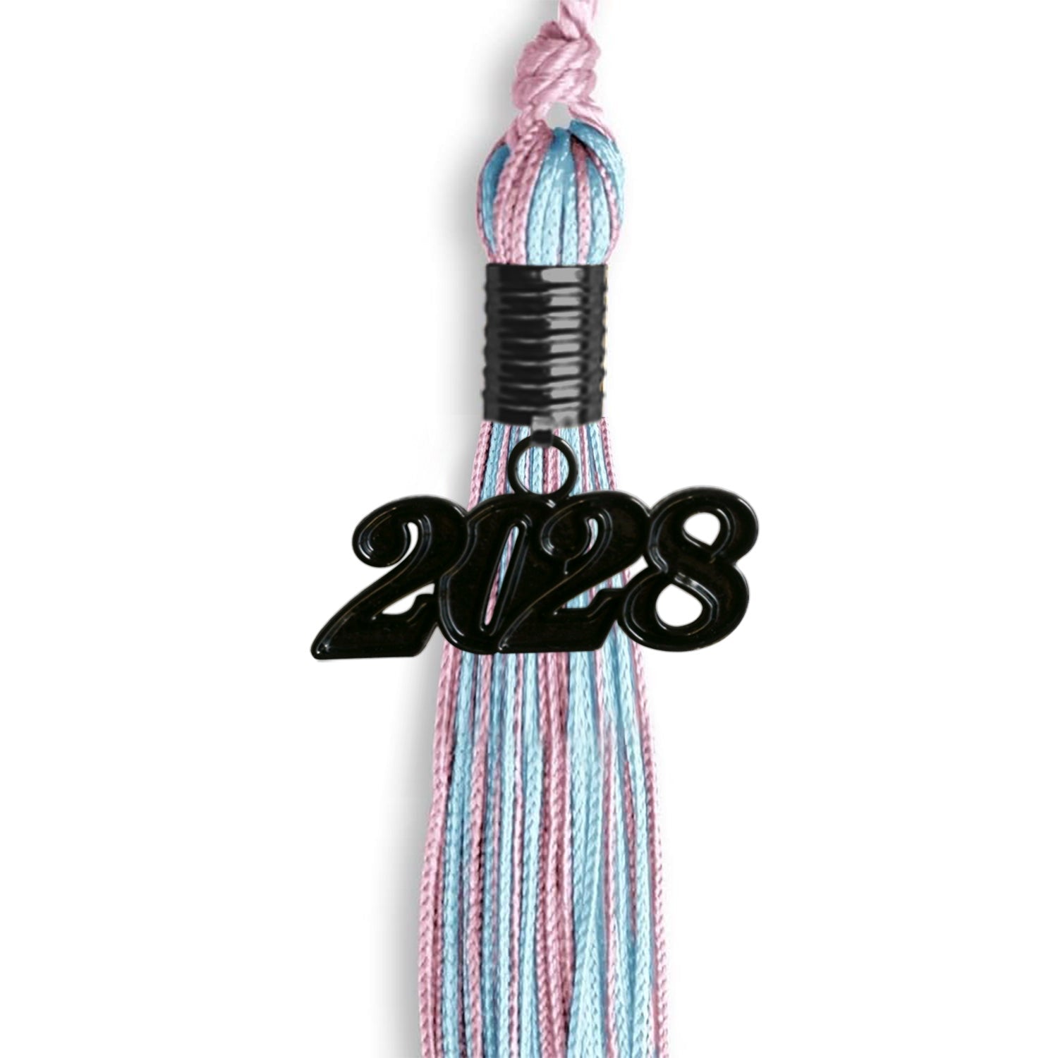 Pink/Light Blue Mixed Color Graduation Tassel with Black Date Drop - Endea Graduation