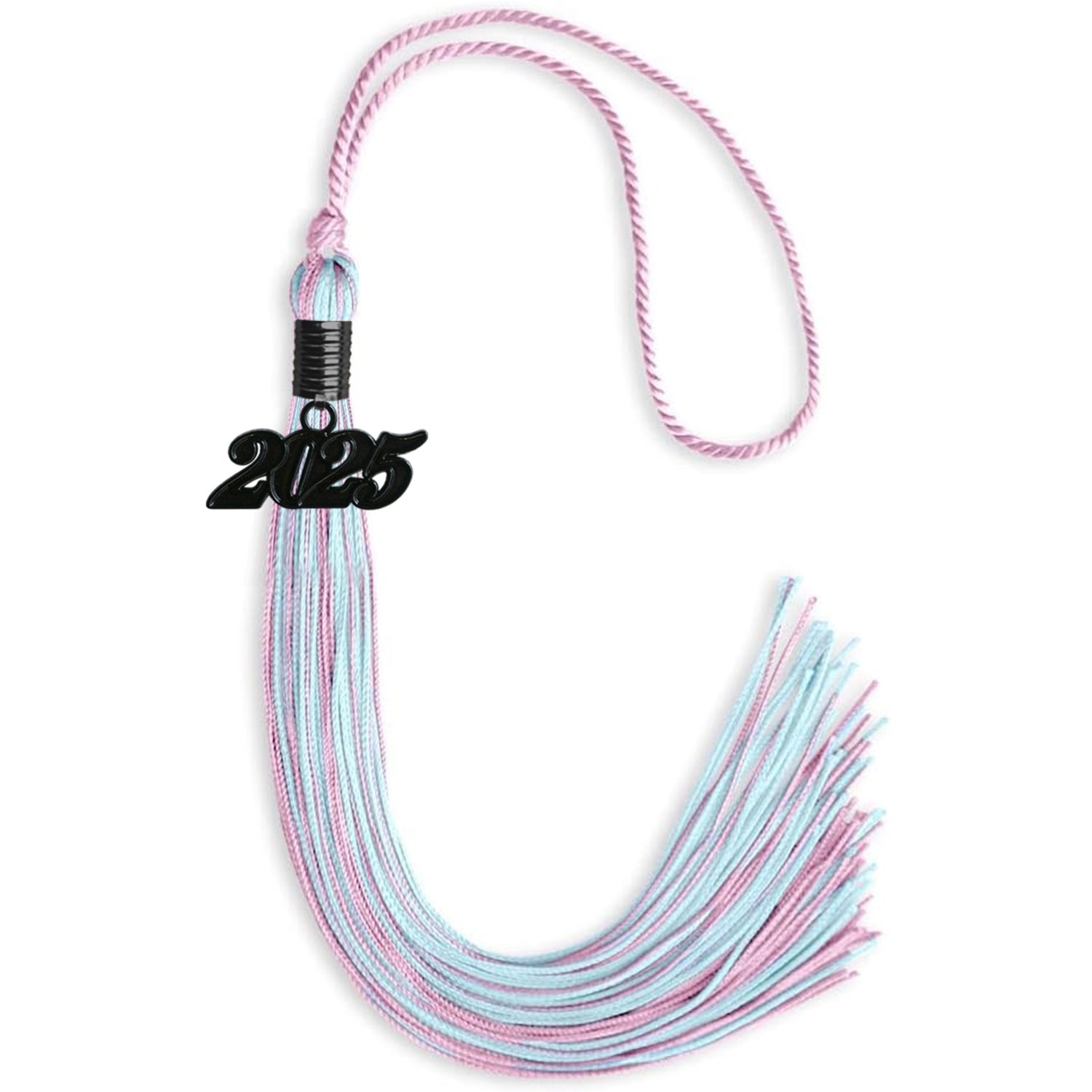 Pink/Light Blue Mixed Color Graduation Tassel with Black Date Drop - Endea Graduation