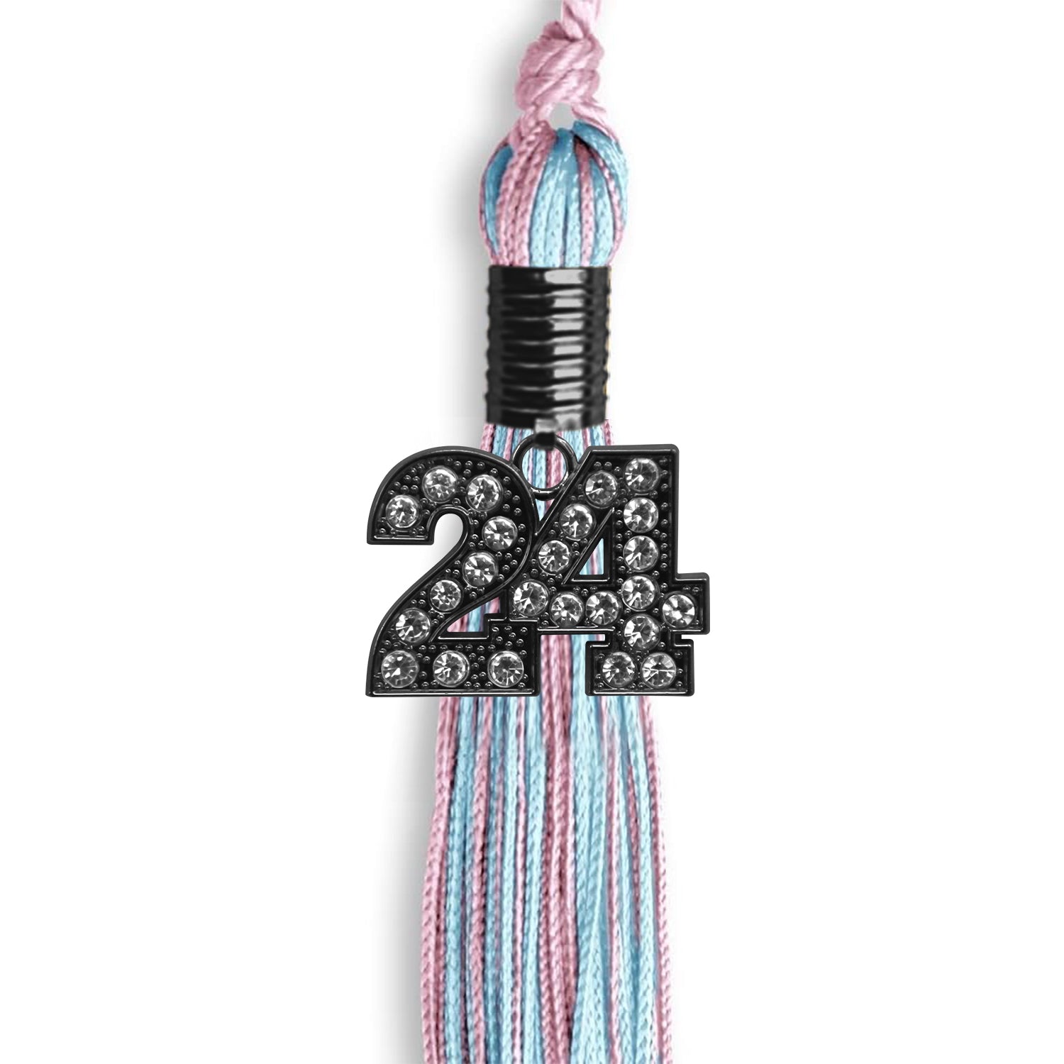 Pink/Light Blue Mixed Color Graduation Tassel with Black Date Drop - Endea Graduation