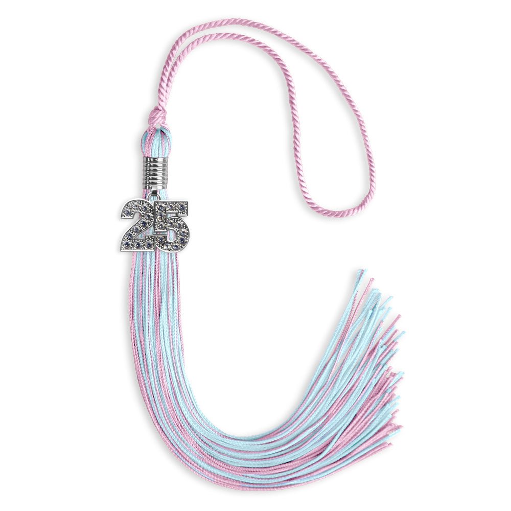 Pink/Light Blue Mixed Color Graduation Tassel with Silver Date Drop - Endea Graduation