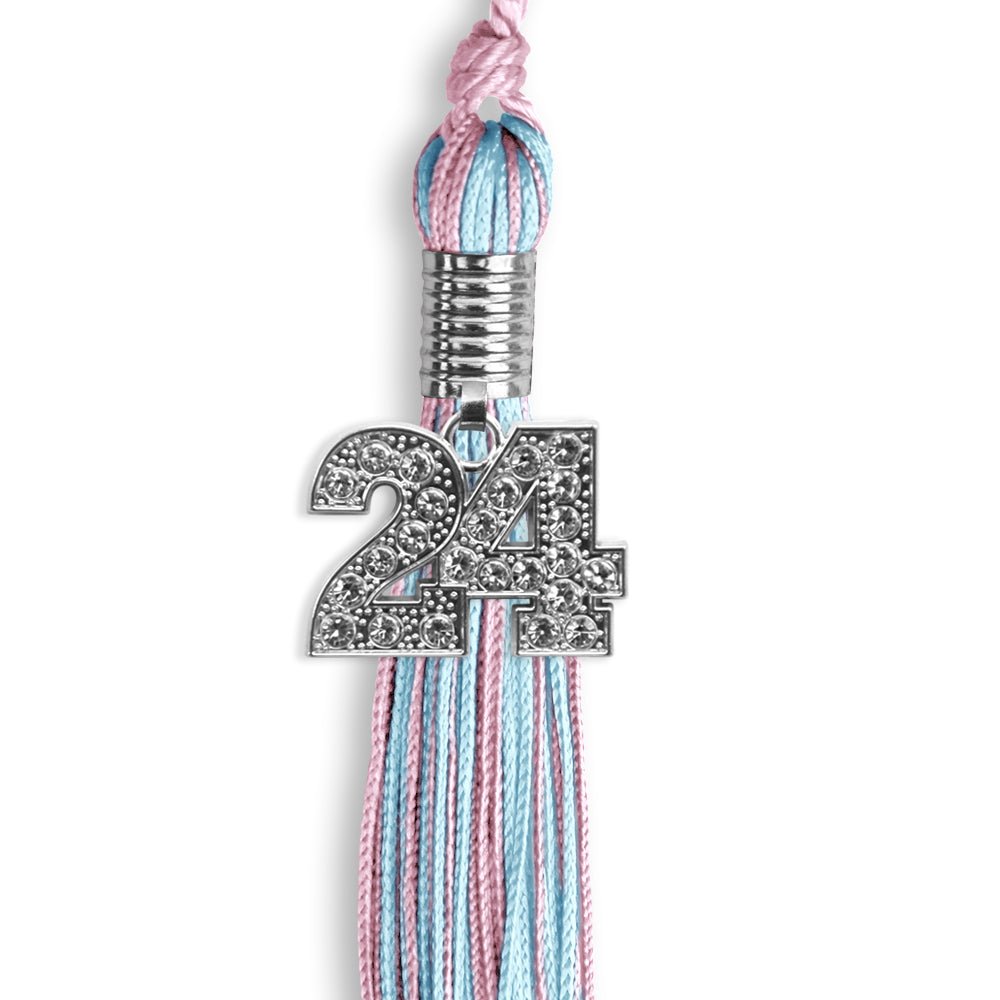 Pink/Light Blue Mixed Color Graduation Tassel with Silver Date Drop - Endea Graduation