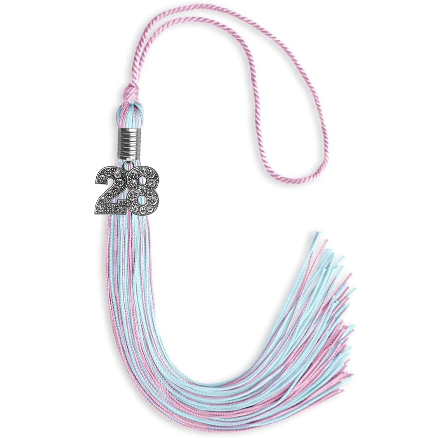 Pink/Light Blue Mixed Color Graduation Tassel with Silver Date Drop - Endea Graduation