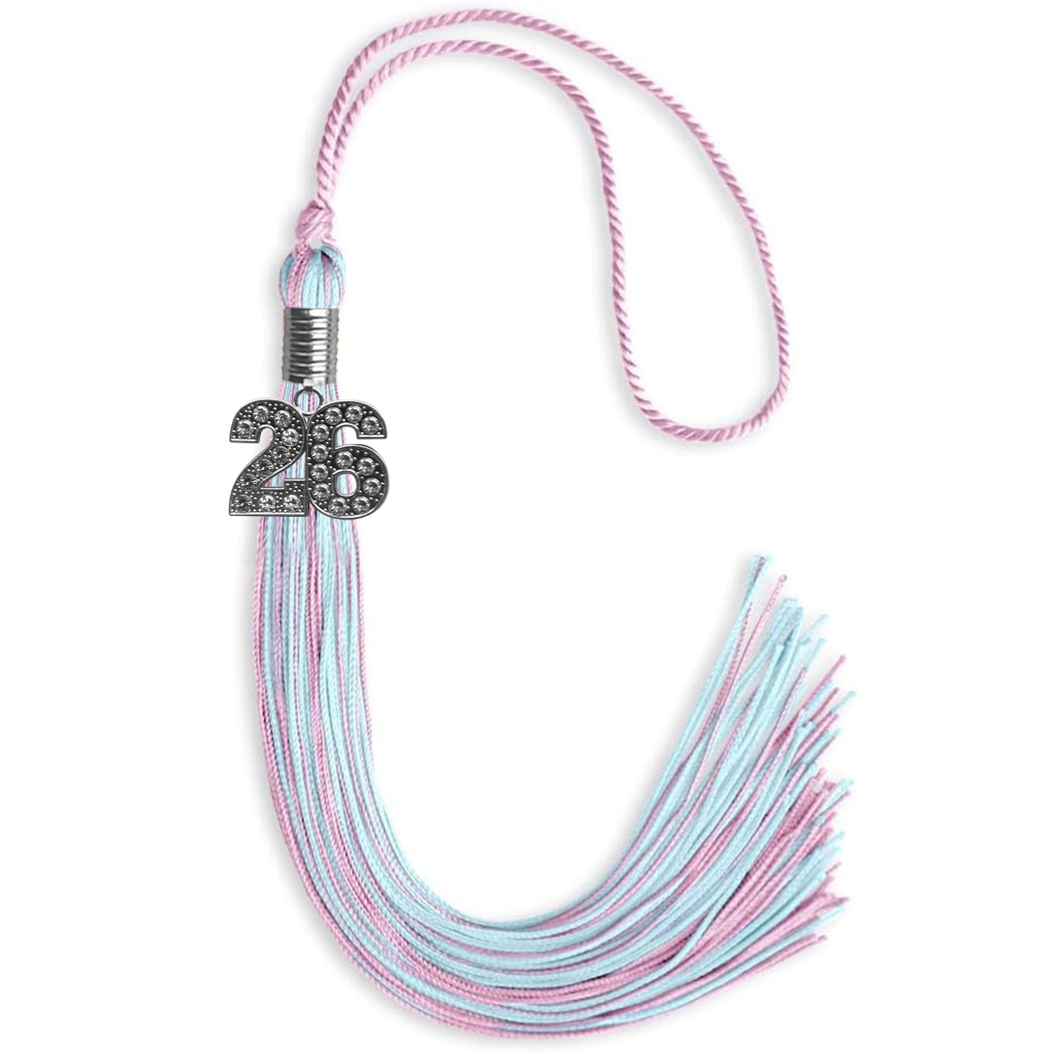 Pink/Light Blue Mixed Color Graduation Tassel with Silver Date Drop - Endea Graduation