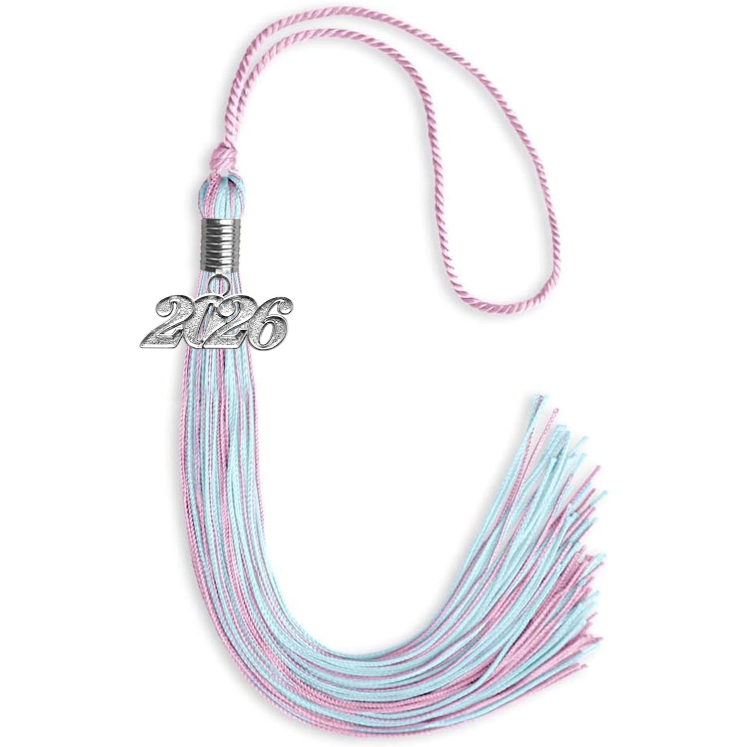 Pink/Light Blue Mixed Color Graduation Tassel with Silver Date Drop - Endea Graduation