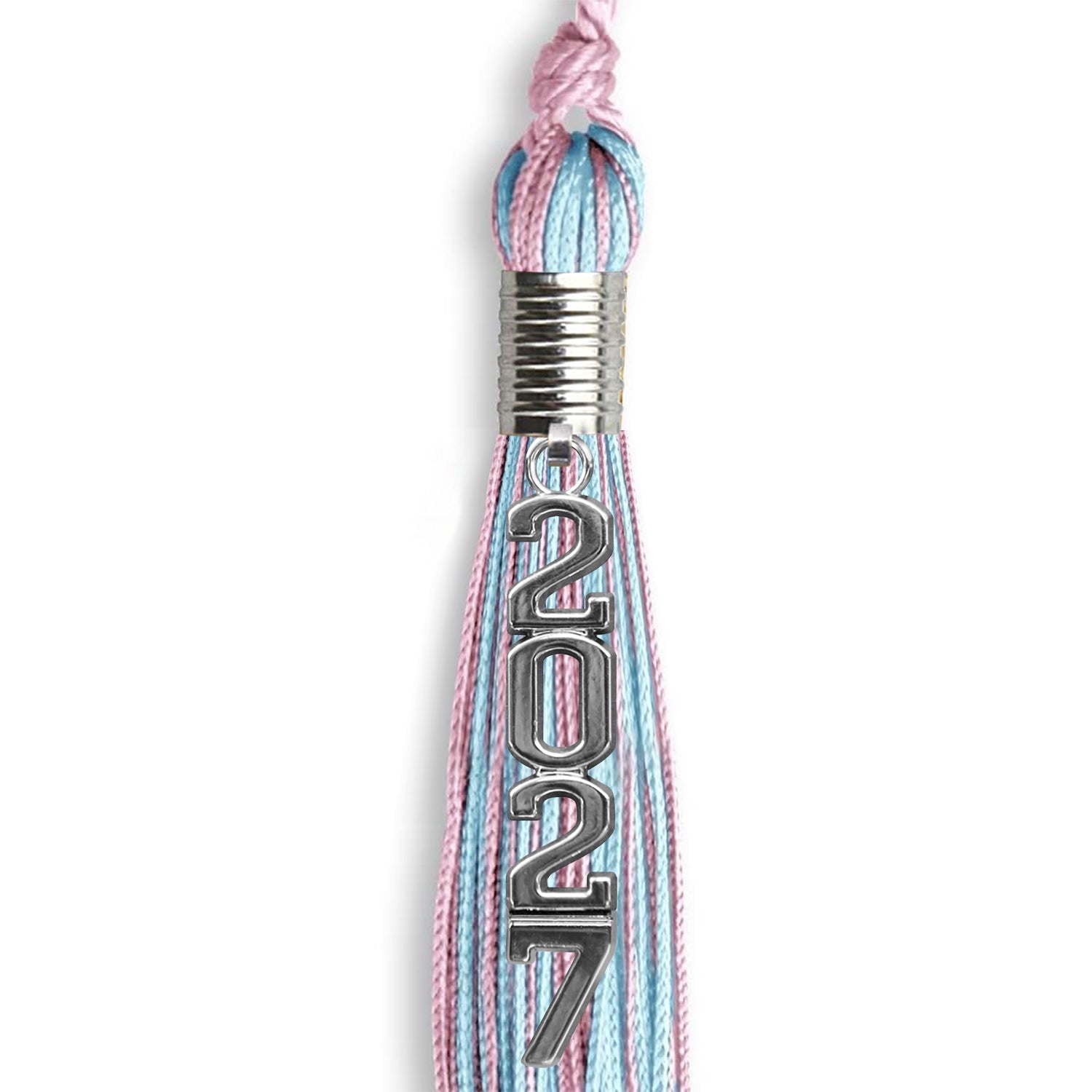 Pink/Light Blue Mixed Color Graduation Tassel with Stacked Silver Date Drop - Endea Graduation