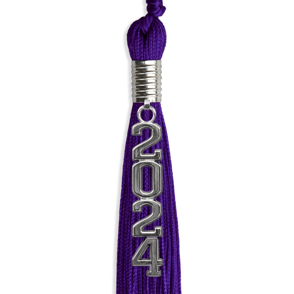 Purple Graduation Tassel with Silver Stacked Date Drop - Endea Graduation