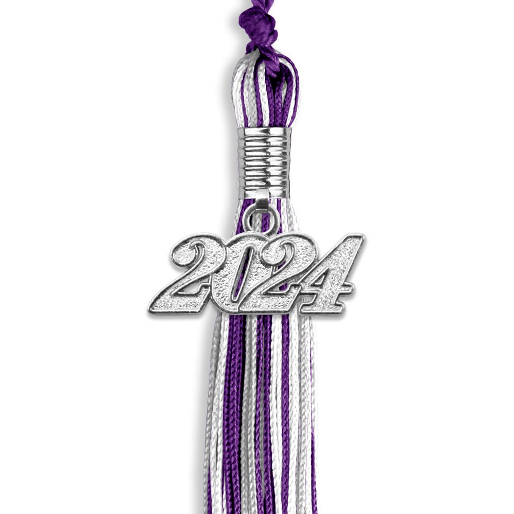 Purple/Silver/White Mixed Color Graduation Tassel with Silver Date Drop - Endea Graduation